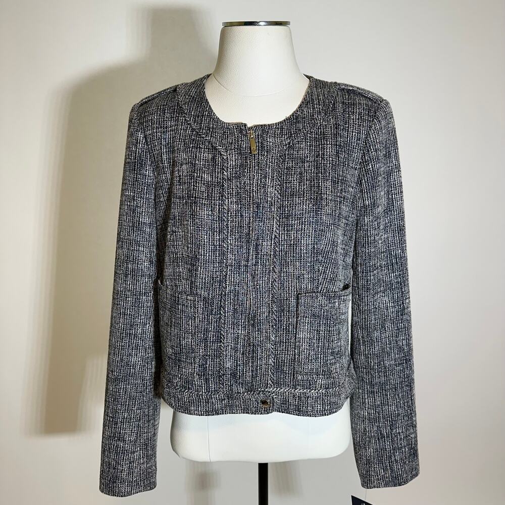 NWT Tommy Hilfiger Navy Blue Tweed Blazer Suit Jacket Zip Career Womens Size 12